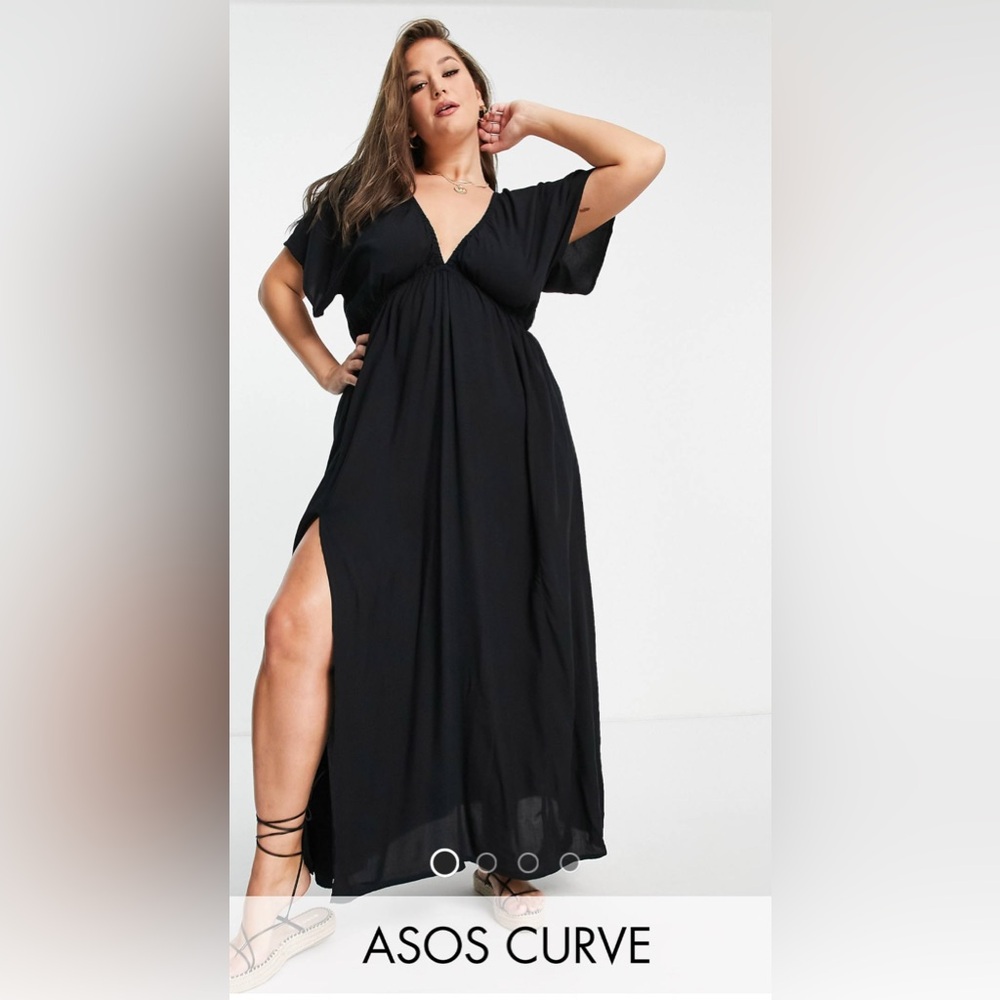 ASOS DESIGN Curve Flutter sleeve Maxi Beach dress in Black
